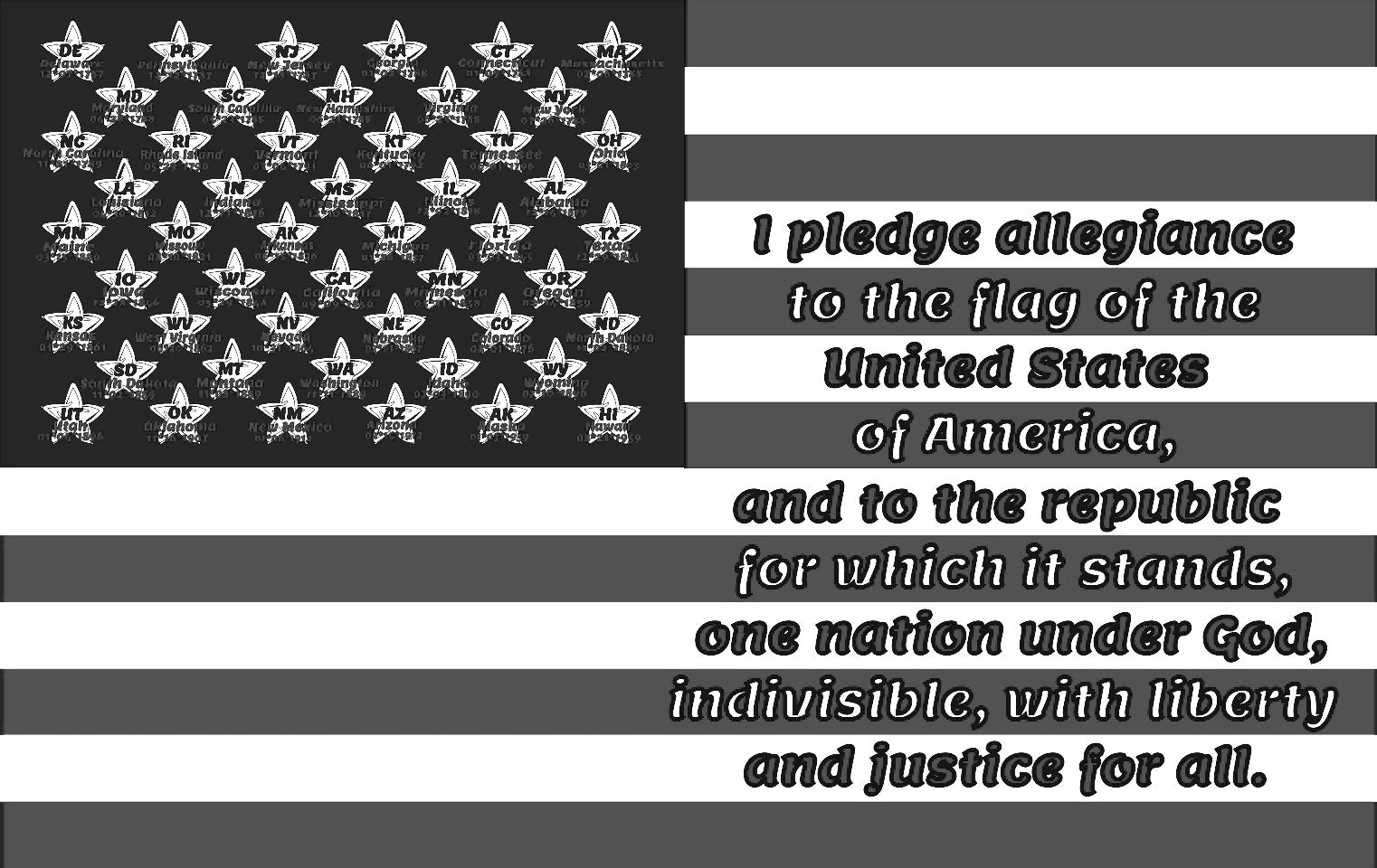 USA Flag/pledge Of Allegiance/State Stars With Dates