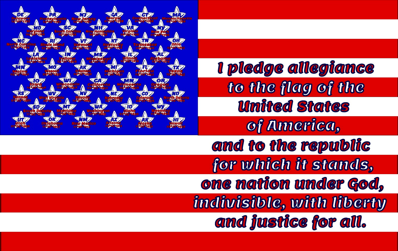 USA Flag/pledge Of Allegiance/State Stars With Dates